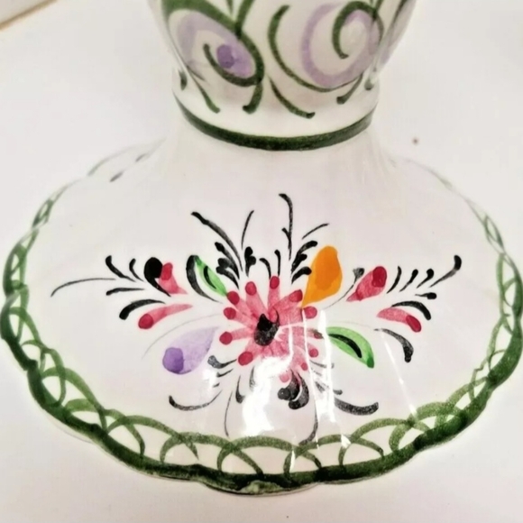 Porcelain Handpainted Pair 7" Candle Holders RCCL Portugal Signed & Numbered - Picture 4 of 7